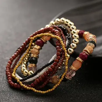 

7 Pcs/Set 2019 New Four Seasons Bohemian Multi-layer bracelet Beaded Jewelry and Women Elastic Bracelet pulseira