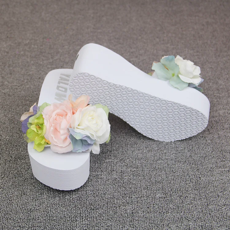 Womens New Handmade Flowers White Flip Flops Wedges Shoes Online Sale Slipper Beach Sandals Cheap55