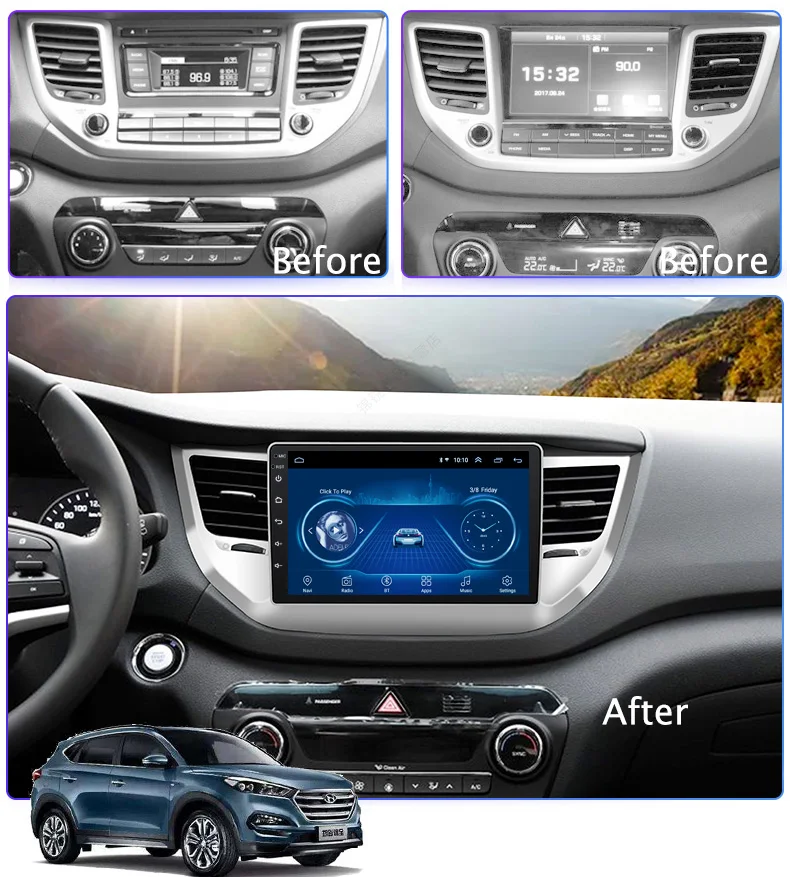 

9" Super Slim Touch Screen Android 8.1 radio GPS Navigation for Hyundai Tucson ix35 2015 2016 HU Stereo System with Bluetooth