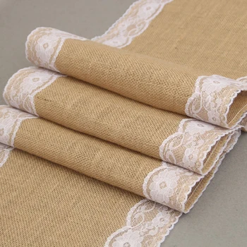 

30x275cm Linen Lace Dinning Room Table Runner Natural Jute Country Party Wedding Decoration 4 Color