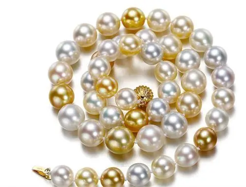 

AAA 12-13mm freshwater round white gold pearl necklace 18inch 925 silver clasp