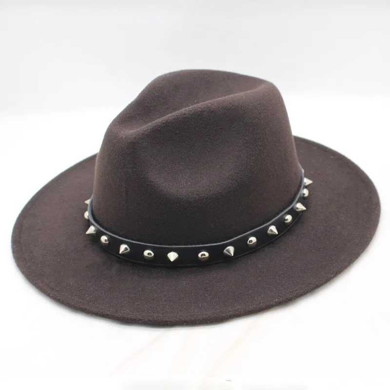Осень зима шерстяной ремень пряжка джазовый Топ шапка для Для женщин чувствовал мягкая фетровая шляпа с широкими полями шляпа Laday котелок Картежник Top Hat - Цвет: coffee