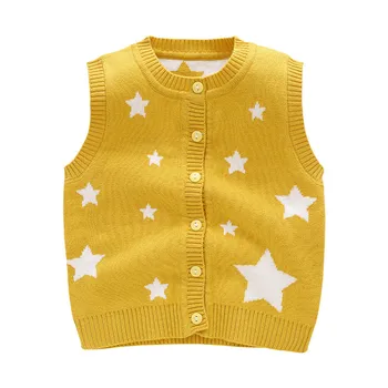 

Stars Baby Sweater Vest Infant Kids Boys Girls Round Collar Button Closure Knit Outfit Coat Cotton Soft Comfortable for Spring