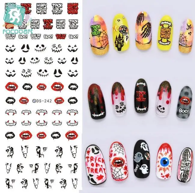 

Rocooart DS242 Designer Horrible Halloween Water Transfer Nails Art Sticker vampire Tooth Nail Wraps Sticker manicure stickers
