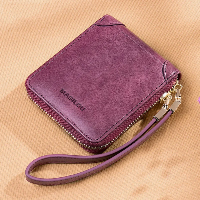 Women's Wallets Vintage Oil Wax Leather Short Wallet Genuine Leather Women Wallet Zipper Small Purse Female Mini Slim Coin Purse