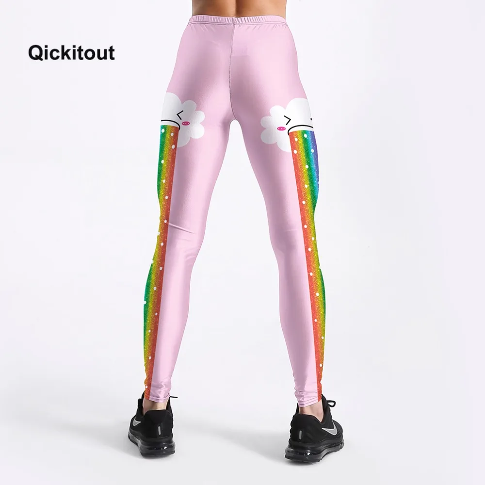 Rainbow Clouds Printed Sweet Style Women Fitness Pink Leggings Fashion Summer Soft Elastic Workout Long Pants
