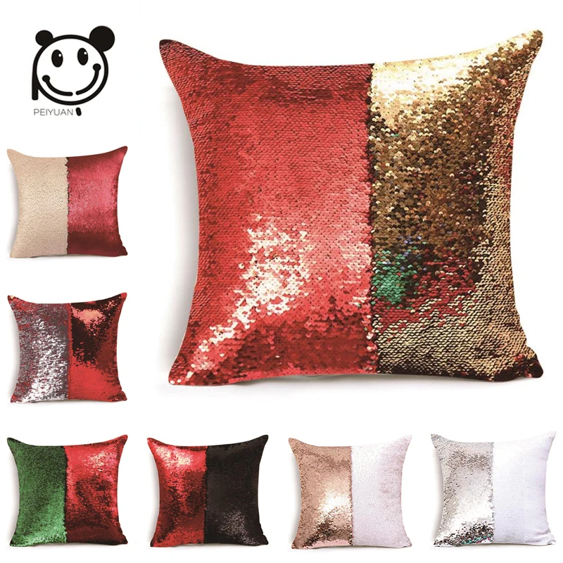 

PEIYUAN Magical Throw Pillowcase Color Changing Reversible Pillow Case Pillow Cover DIY Mermaid Sequin Red Cushion Cover
