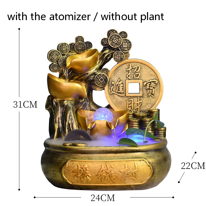 110 V-220 V деньги Дерево фонтан воды натуральный камень смола Feng Shui хрустальный шар Waterscape Настольный бонсай дома Lucky Декор украшением в виде банта - Цвет: C