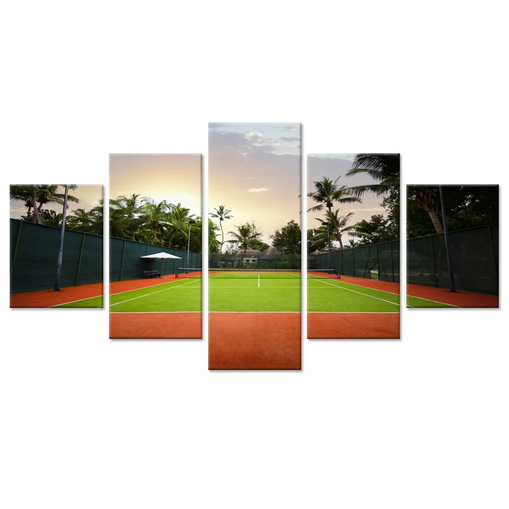 

5 Pieces Large Canvas Wall Art Sunset Tennis Court American Sports Grand Slam Major Tournament Canvas Art Home Decoration Gifts