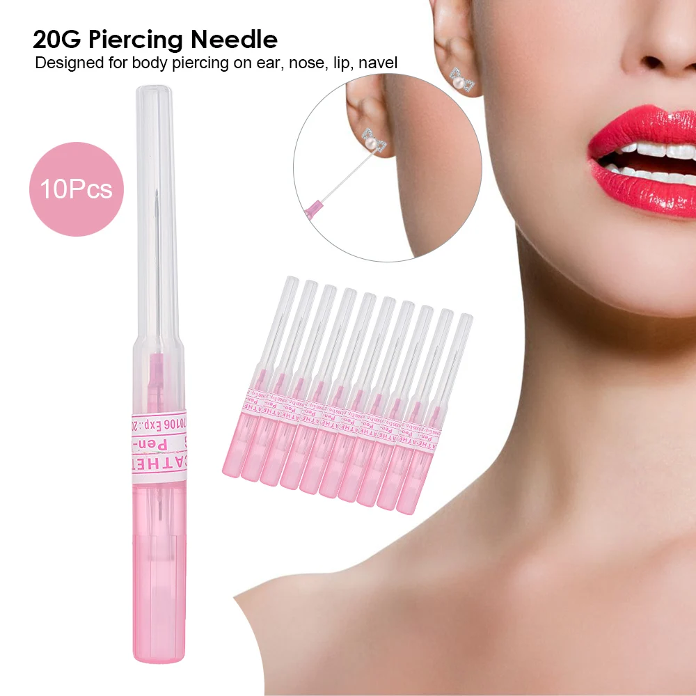 10Pcs 20G Disposable Body Piercing Needle Stainless Steel Sterile Professional Ear Nose Tattoo Supply Accessories Tattooing Tool