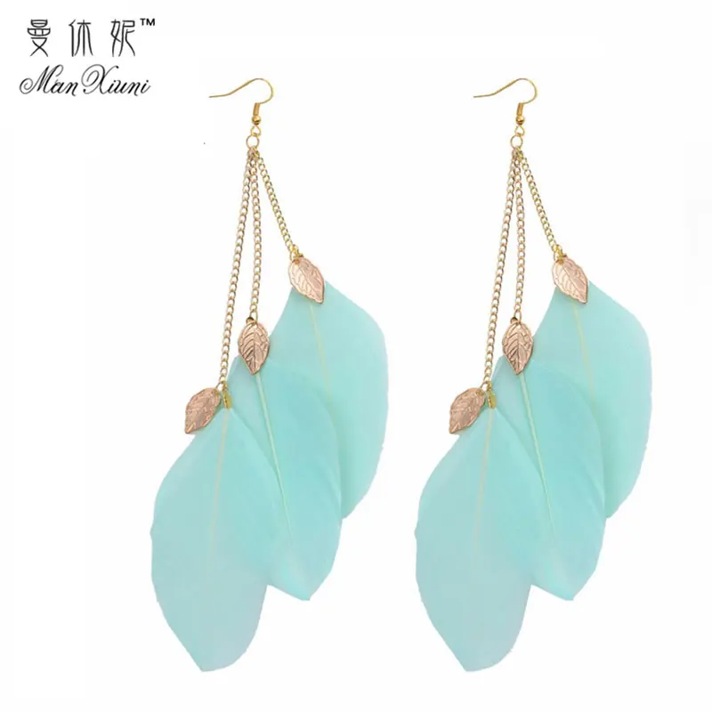 

2018 Brand Quality Colors Rose Gold Colores leaf Feather Earrings Fashion Drop Long Earring For Women Gifts Free Shipping