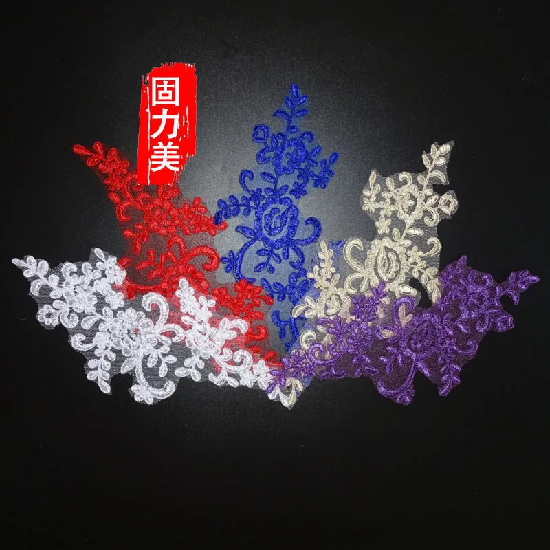 2 Pair Gold embroided flower Red blue purple Sequins Wedding lace Applique sewing patch | Дом и сад