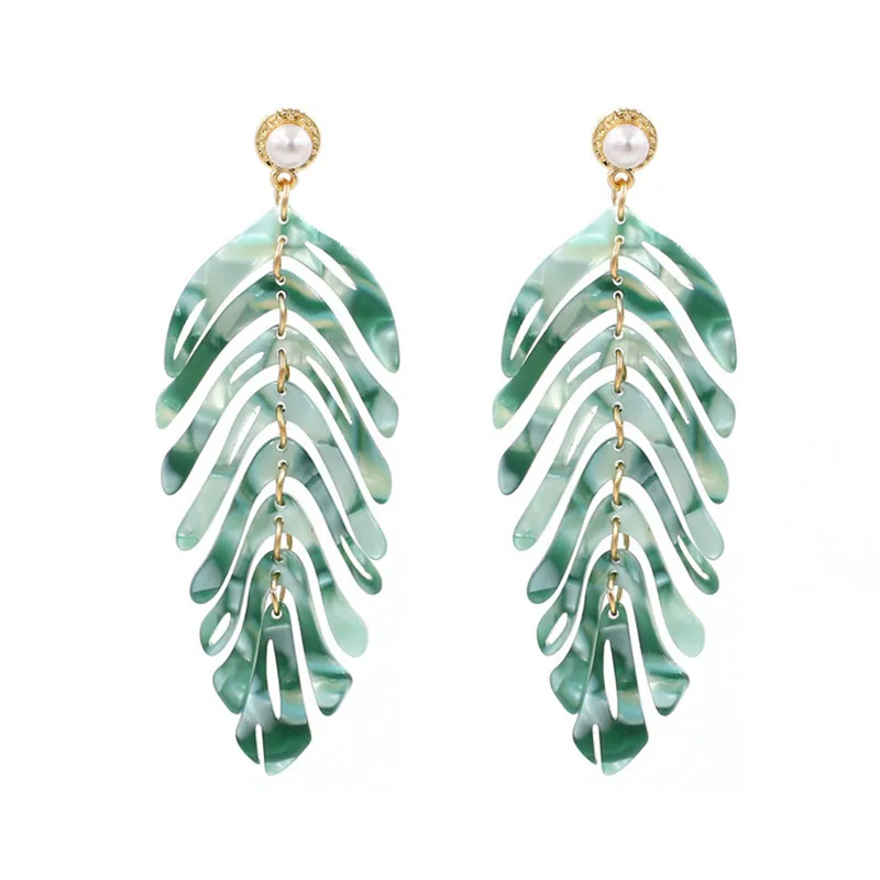 

New Acrylic Leaf Dangle Earrings for Women Fashion Boho ZA Statement Long Earrings Wedding Jewelry Party Gift 2019 Bijoux