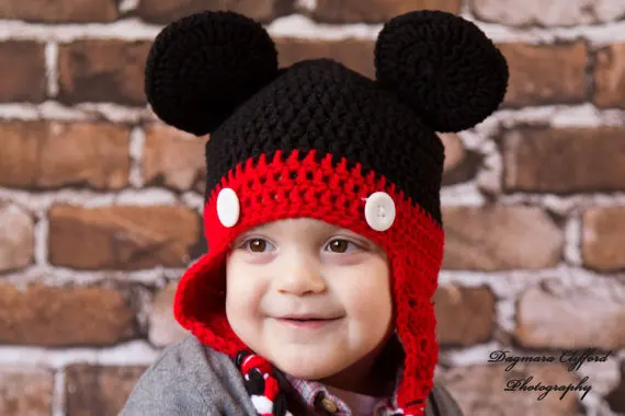 Crochet Hat Mickey Mouse Hat in Black 