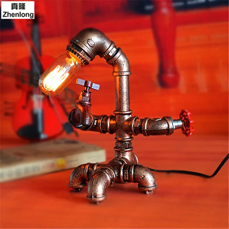

Retro Industrial Wind E27 LED Edison Light Bulb Study Bar Cafe Table Lamp Creative Personality Iron Water Pipe Desk Lamp Decor