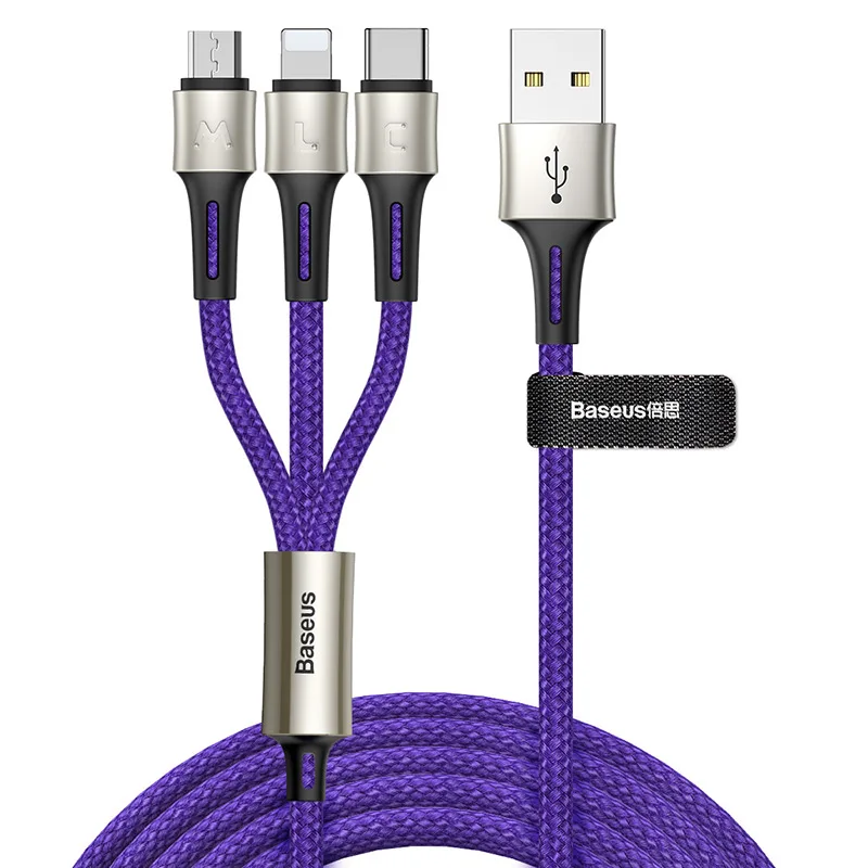 Baseus 3 в 1 USB кабель для iPhone зарядное устройство Micro usb type-C кабель для samsung Xiaomi Быстрая зарядка данных кабель с кодом Брайля - Цвет: Blue