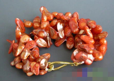 

FREE SHIPPING>>>@@ > 01111 4row 8" orange tail wine Freshwater cultured pearl BRACELET