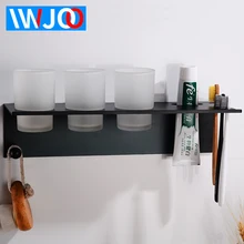 Toothbrush Holder Black Aluminum Bathroom Shelves Decorative Bathroom Accessories Toothbrush Holder Set With 3 Cup Wall Mounted