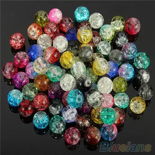 

100Pcs/Set 8mm Mixed Color Cracked Round Glass Loose Beads Crafts DIY Jewelry New