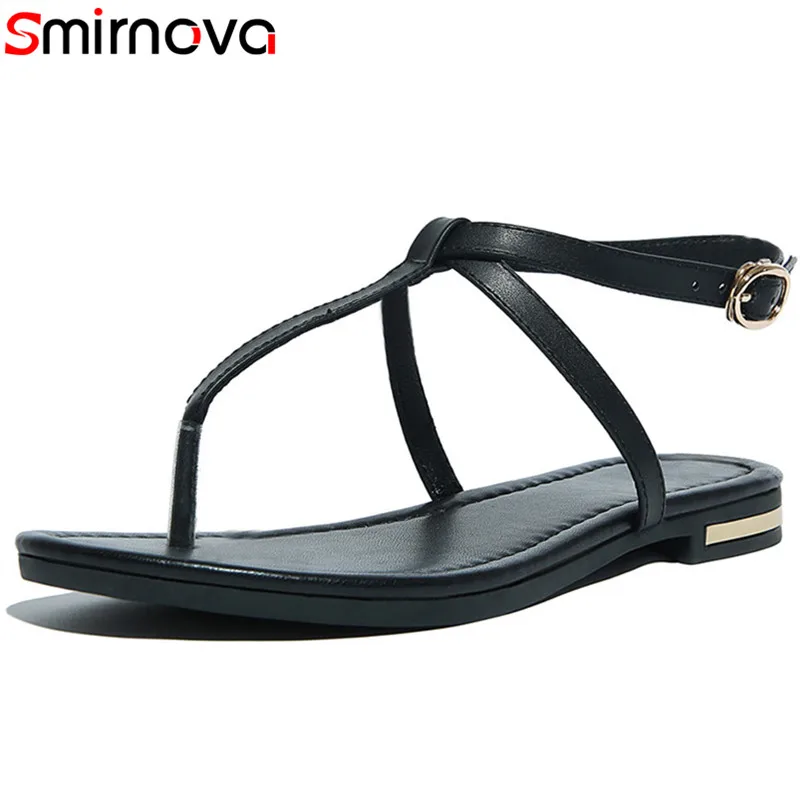 Smirnova/ г. Новые модные стильные туфли на плоской подошве женские сандалии однотонные туфли из натуральной кожи летние пляжные сандалии для женщин с пряжкой