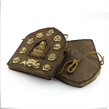 

TGB146 Tibetan Cow Leather Covered Golden Tara Big Prayer Box Tibet Collections Craft