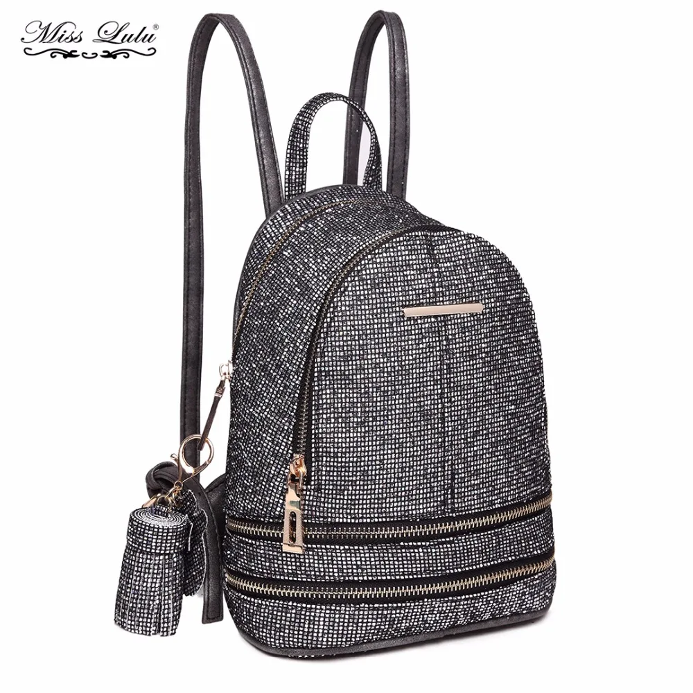 

Miss Lulu Women PU Leather Bling Studs Glitter Backpacks Girls Small Mini Princess Shoulder Rucksack School Bags Daypack LT1763