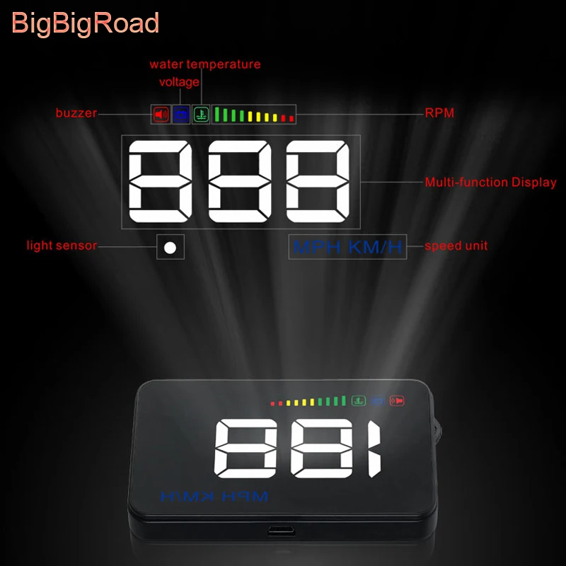 BigBigRoad 3 5 дюймов Автомобильный HUD Дисплей лобовое стекло проектор EUOBD OBD2 II
