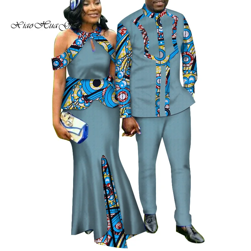 Комплект из двух предметов, африканская Дашики, одежда для влюбленных, мужской костюм, большие женские вечерние платья макси, WYQ188 - Цвет: 17