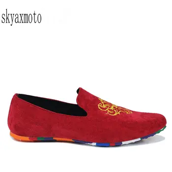 

Skyaxmoto fashion suede men shoes soft leather flat shoes casual slip on moccasins men loafers hight quality driving flats