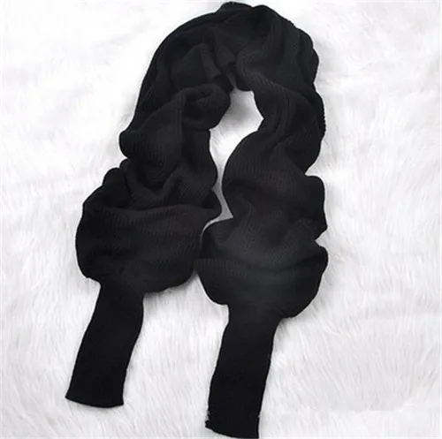 Осень и зима два использования длинный шарф дамы трикотажные ровные рукава шали толстые теплые пончо 7 цветов женские галстуки-бабочки - Цвет: black