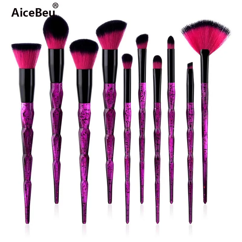 

AiceBeu 10Pcs Diamond Starry Brush Makeup Brush Set Nylon Hair Eyebrow Eyeshadow Powder Brush Purple Portable Brushes