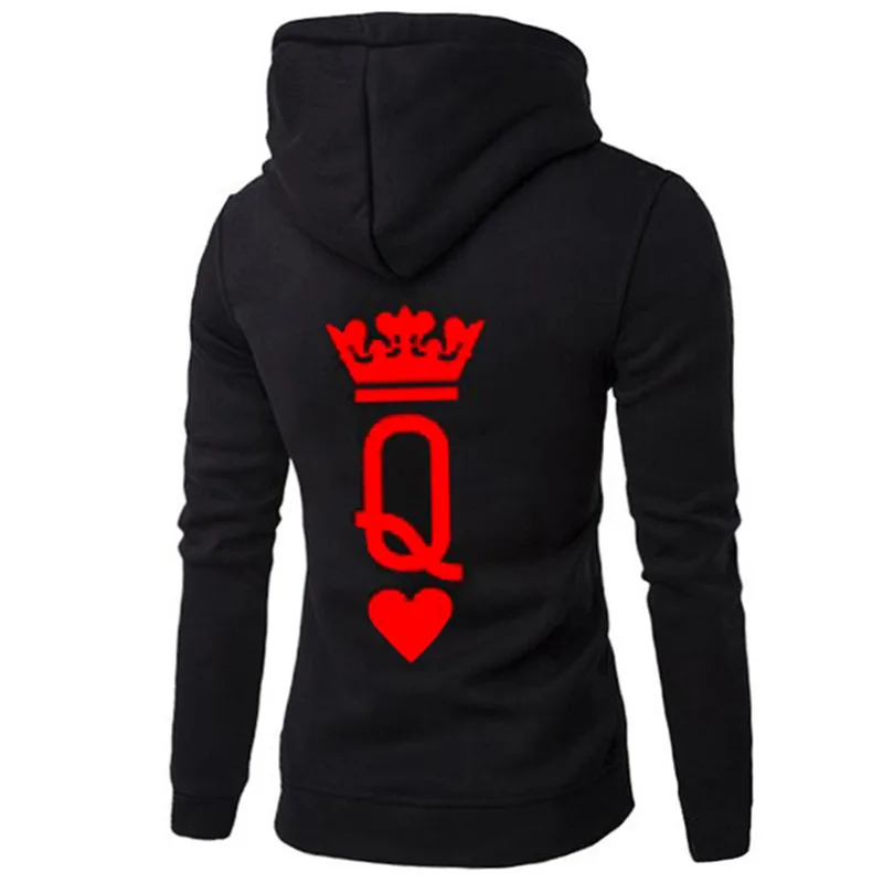  Poshfeel King Queen Crown Print Couple Hoodies Lovers Casual Pocket Hoody Sweatshirt Warm Hooded Pu