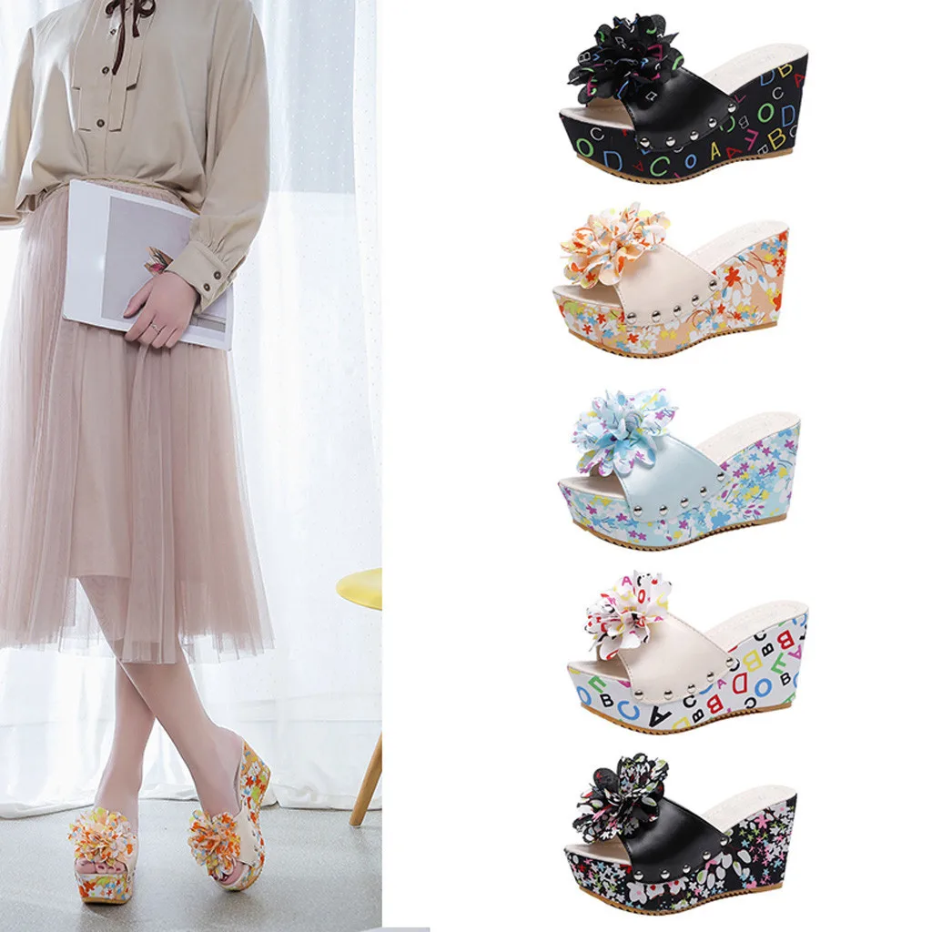 

Jaycosin Hot Selling Female Summer Beautiful Shape Beach Shoes High-Heeled Slippers Wedge Slippers 2019 Apr22 p40