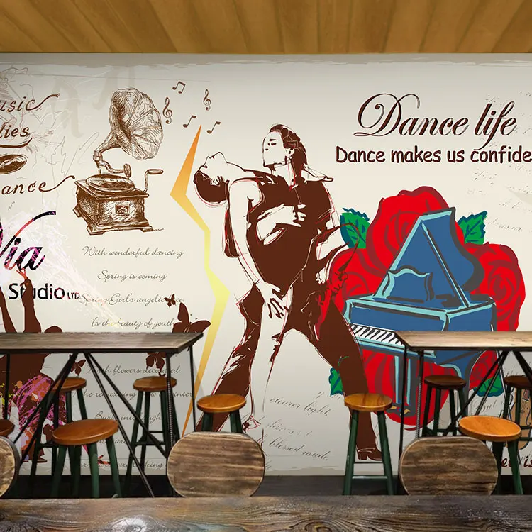 

Free Shipping Art graffiti fashion wallpaper dance studio gym rehearsal room bar lounge dining room background mural wallpaper