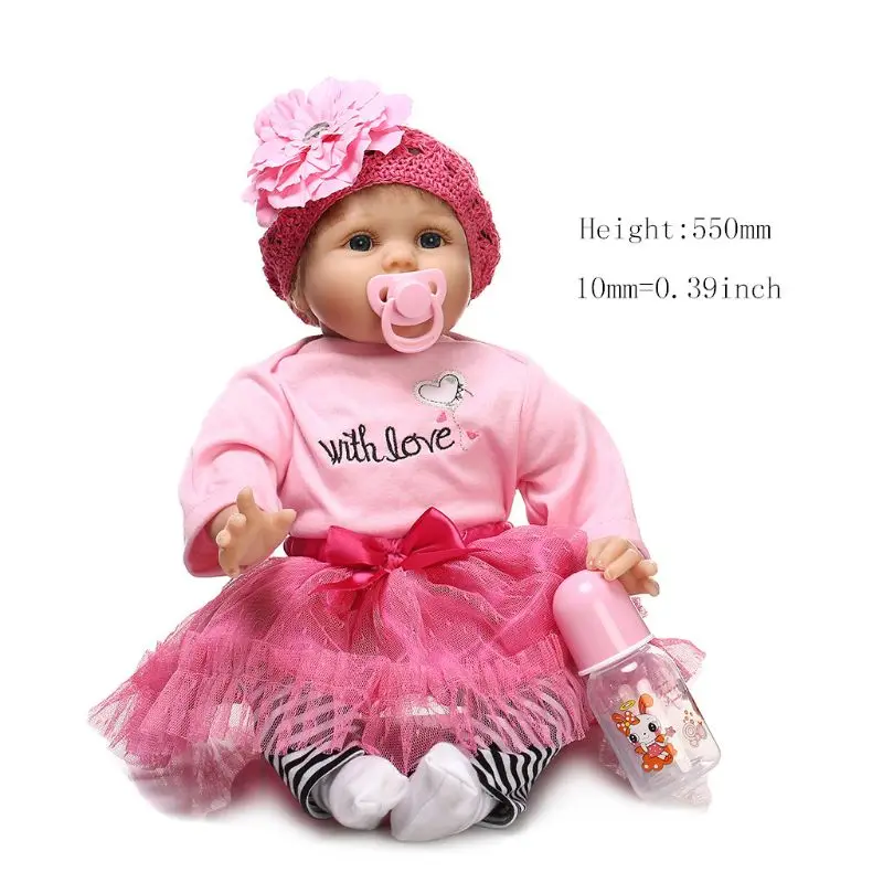 

M89C55cm Lifelike Silicon Girl Baby Dolls Skirt Flower Hat Cute Toys Early Childhood