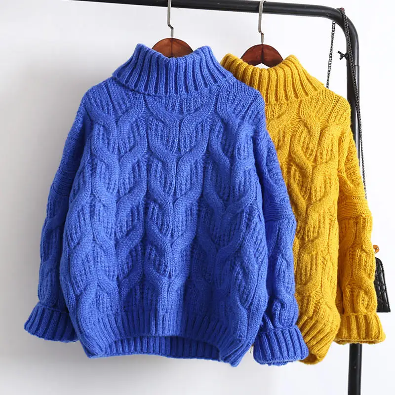 Осень Зима Водолазка; свитер женский свободный теплый плотный вязаный свитер большого размера Женский Повседневный Белый свитер Q1787 - Цвет: Blue