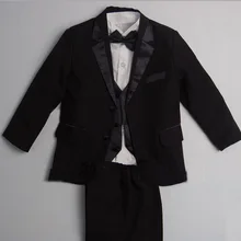 Вечерний костюм-смокинг черного цвета на заказ, свадебный наряд для мальчиков, детский смокинг