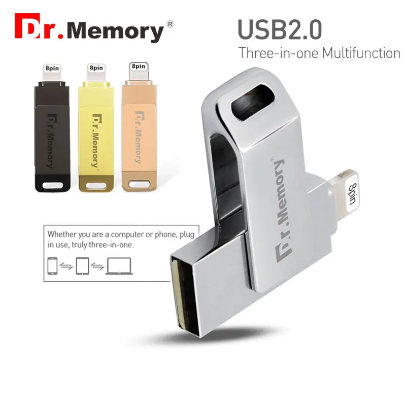 Dr. Memory 2 в 1 OTG USB флешка 128 ГБ флэш-металл MFI ручка привода 32 ГБ для iPhone 5S/6/6s/7/ipad stick для Apple флэш-накопитель