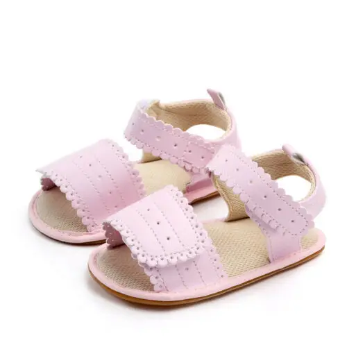 Сандалии из искусственной кожи для новорожденных девочек от 0 до 12 месяцев Летняя Повседневная нескользящая обувь принцессы для девочек с мягкой подошвой - Цвет: Розовый