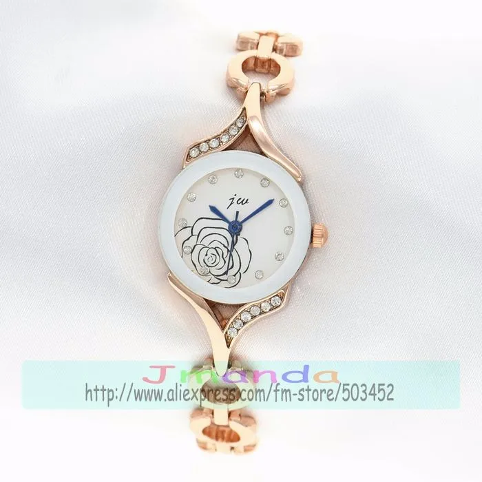 100pcs/lot JW-3580 fashion lady bracelet watch rose gold crystal strap lady watch wrap quartz fashion flower dial watch