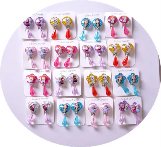 2pcs/lot Children's Doll Accessories Frozen Earrings No Pierced Ear Clips Cartoon Cute Girls Pearl Stud Earrings