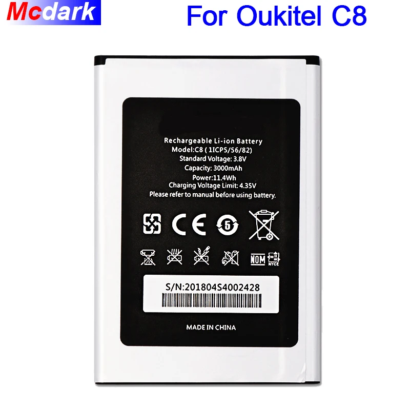 

For Oukitel C8 Battery Backup Replacement Batterie Bateria Batterij Accumulator 3000mAh