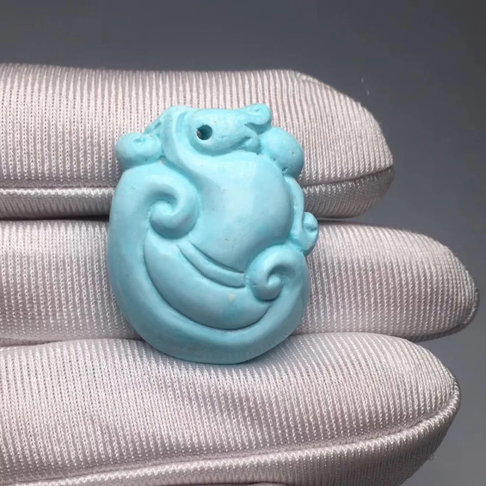 Original Ore Natural Blue Turquoise Pendant high-porcelain Carved Riyu Great Gifts For men and wormen pendant Free Ship