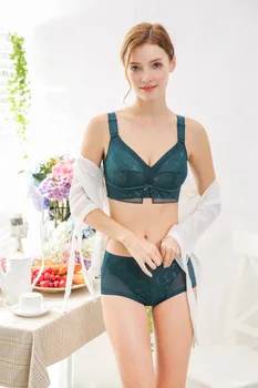 

Women Embroidery Underwear Comfortable Adjustment Bra Wireless Push Up Gathered Bras And Panties Set
