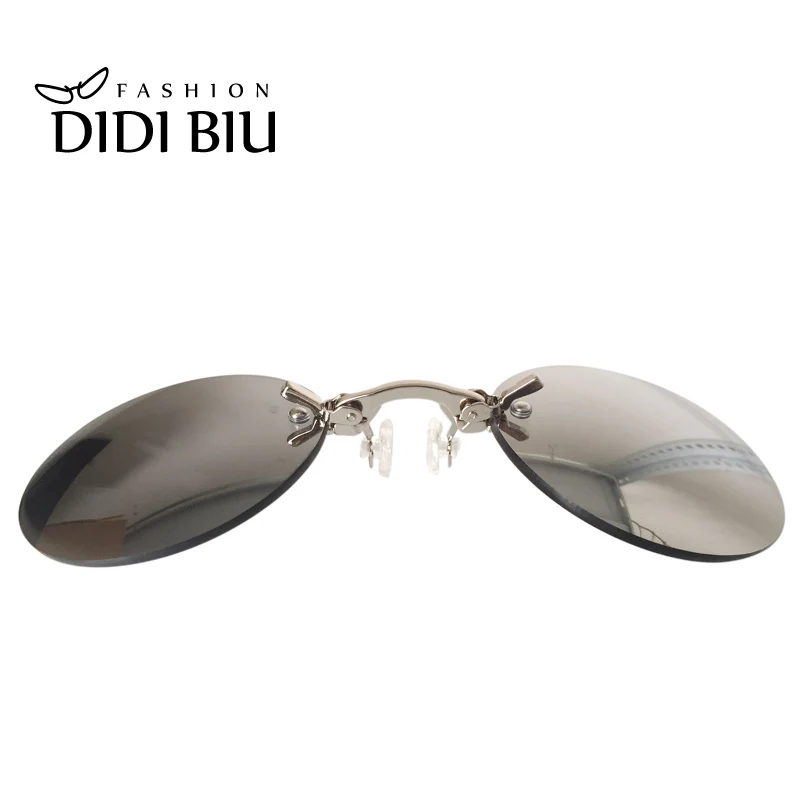 DIDI, маленькие круглые мини солнцезащитные очки с клипсой на носу, мужские брендовые стильные стимпанк Солнцезащитные очки, женские винтажные металлические черные очки с зеркальным покрытием H689 - Цвет линз: C2 Gray Silver