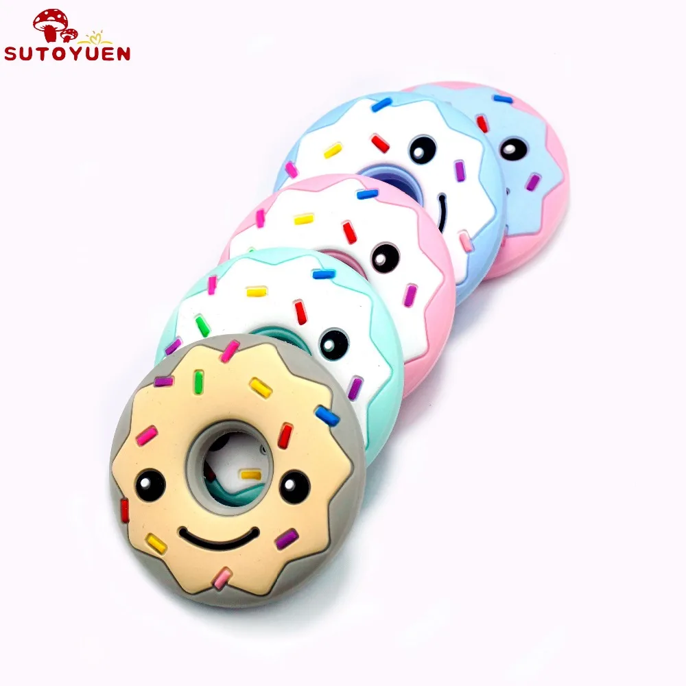 Sutoyuen 5pcs Baby Silicone Donut Teether Cartoon Smile Donuts BPA Free