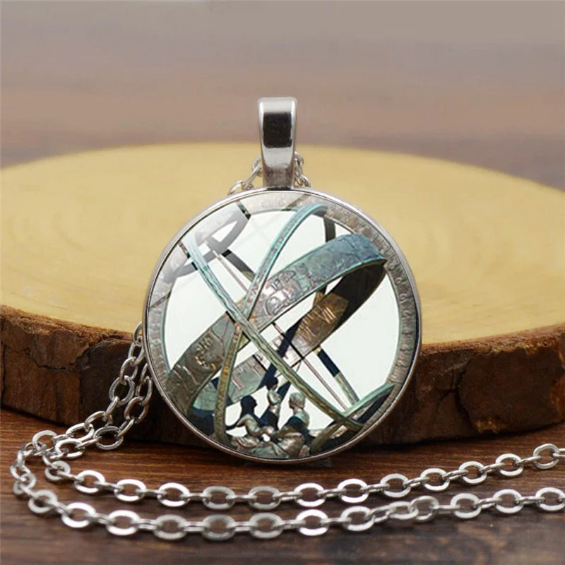 Astronomical Sundial Globe Pendant Astronomy Necklace Aqua Bronze Astrological Vintage Astronomy