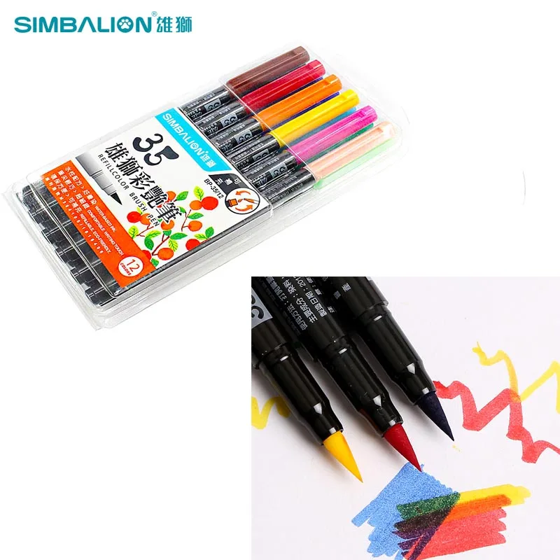 

Simbalion Colorful Brush Pen 24 Colors Alcohol Art Marker Watercolor Stackable Brush Tip Non-toxic for Animation, Painting