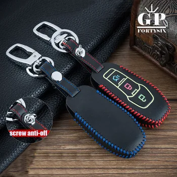 

Luminous Genuine Leather Car Smart Remote Key Fob Cover Case Bag for ford Mondeo Ecosport Kuga Escape 3 button key case for car