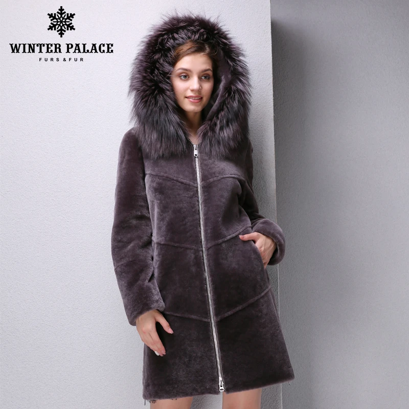 Abrigo de piel de oveja para mujer, abrigo de piel real, sombrero de ala de zorro Mao, marrón, azul, abrigos de opcional nueva tendencia Palacio de Invierno|real fur fur coatsheep